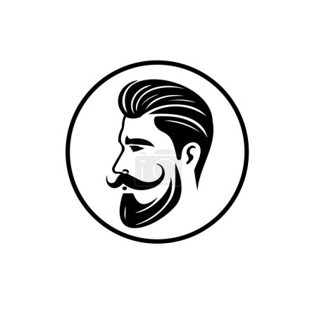Téléchargez les illustrations : Silhouette d'une tête d'homme avec une barbe sur fond blanc. Logo du salon de coiffure - en licence libre de droit