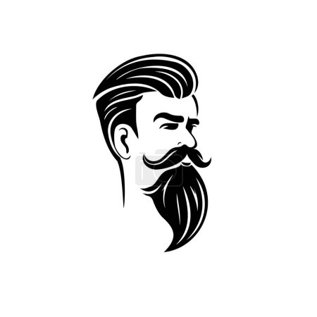 Téléchargez les photos : Silhouette d'une tête d'homme avec une barbe sur fond blanc. Logo du salon de coiffure - en image libre de droit