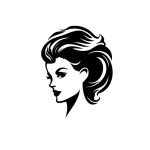 Silhouette, vector closeup portrait of a woman with beautiful hair design. Vector illustration 