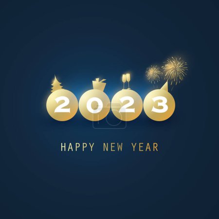 Illustration for Golden and Dark Blue New Year Card Background - 2023 - Vector Banner Design Template for Web, Promotion, Sale and Party Invitation - Royalty Free Image