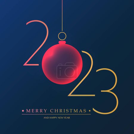 Téléchargez les illustrations : Meilleurs vœux - Joyeux Noël doré et rouge foncé et bonne année carte de vœux ou arrière-plan, Creative Line-art, Modèle de conception vectorielle - 2023 - en licence libre de droit