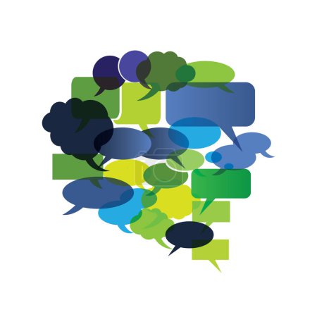 Téléchargez les illustrations : Grande bulle de discours faite de petites bulles - Modèle avec des couleurs de style rétro, nuances de bleu et de vert - Design isolé sur fond blanc - Illustration en format vectoriel modifiable - en licence libre de droit