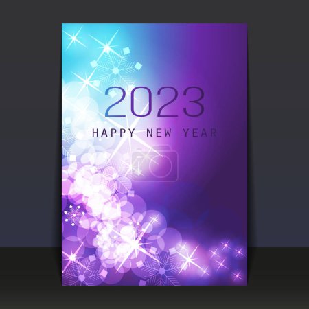 Illustration for Ice Cold Blue and Purple Patterned Shimmering New Year Card, Flyer or Cover Design - 2023 - Royalty Free Image