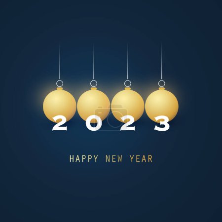 Ilustración de Mejores Deseos - Tarjeta de Año Nuevo Oscuro, Portada o Plantilla de Diseño de Fondo con Bolas de Navidad de Oro - 2023 - Imagen libre de derechos