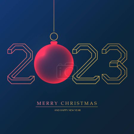 Ilustración de Mejores deseos - Simple Golden y Dark Red Feliz Navidad y Feliz Año Nuevo Tarjeta de felicitación o fondo, Creative 3D Line Art, Plantilla de diseño vectorial - 2023 - Imagen libre de derechos