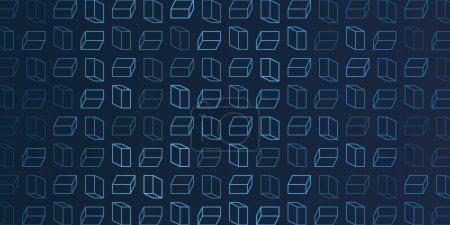 Illustration for Dark Minimalist Modern Style 3D Lit Transparent Rectangular Cuboids Colored in Shades of Blue - Mosaic Pattern, Editable Abstract Geometric Background Design, Vector Template - Royalty Free Image