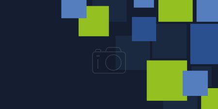 Téléchargez les illustrations : Modèle d'arrière-plan, de couverture ou de présentation de style rétro bleu et vert, conception créative pour le Web - Formes carrées géométriques 3D recouvertes de blanc avec espace de copie - Illustration en format vectoriel librement modifiable - en licence libre de droit