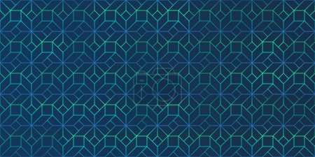 Téléchargez les illustrations : Dark Minimalist Modern Style 3D Lit grille transparente de cuboïdes rectangulaires colorés dans les nuances de bleu et de vert - Modèle de mosaïque, Conception abstraite modifiable fond géométrique, Modèle vectoriel - en licence libre de droit