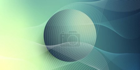 Illustration for Curving, Wavy Lines with Globe - Digitally Generated Futuristic Abstract 3D Geometric Gradient Background Design, Multi Purpose Creative Template with Copyspace in Editable Vector Format - Royalty Free Image