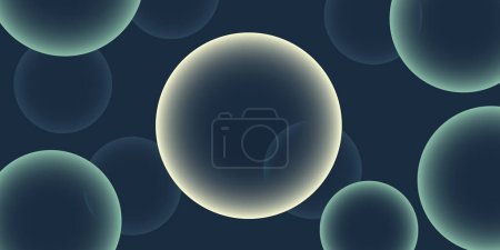 Illustration for Dark Background, Header or Banner Design with Large Green and Grey Large Bubbles Pattern - Multi Purpose Creative Wide Scale Template for Web with Copyspace in Editable Vector Format - Royalty Free Image