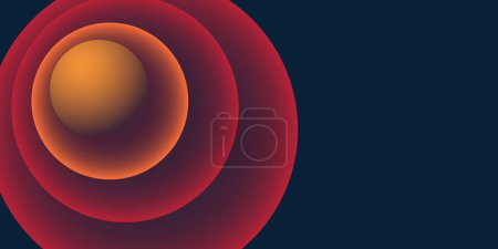 Illustration for Abstract Red and Brown 3D Spiralling Funnel, Concentric Circles Pattern - Perspective, Colorful Spheres Design on Dark Blue Background, Vector Illustration with Copyspace, Place, Room for Your Text - Royalty Free Image
