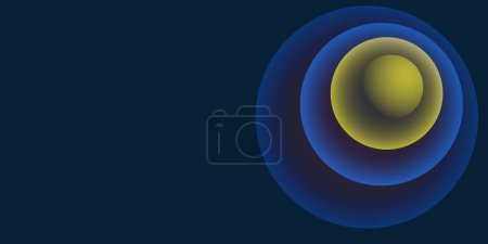 Ilustración de Abstract Blue and Yellow 3D Spiralling Funnels, Concentric Perspective Circles Pattern - Colorful Spheres Design on Dark Blue Background, Vector Illustration with Copyspace, Place, Room for Your Text - Imagen libre de derechos