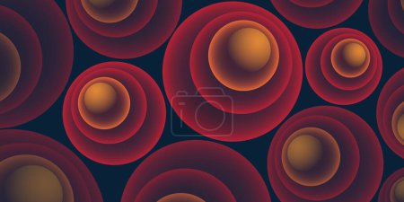 Illustration for Lots of Abstract Red and Brown 3D Spiralling Funnels, Many Concentric Circles of Various Sizes Pattern - Perspective View, Colorful Spheres Design on Dark Background, Vector Illustration - Royalty Free Image