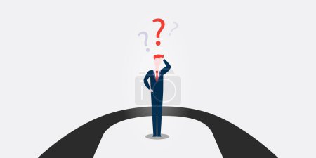 Illustration for No Choice, Only Backwards? -  Business or Carreer Decisions Design Concept with U Turn Road and Uncertain Man Thinking of His Options, What Way to Choose for the Future - Eps10 Vector Illustration - Royalty Free Image