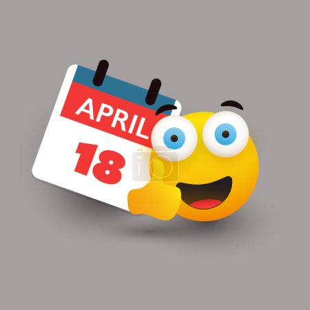 Ilustración de Tax Day Reminder Concept - Calendar Design Template with Smiling Satisfied Happy Emoji - USA Tax Deadline, Due Date for IRS Federal Income Tax Returns: 18th April, Year 2023 - Imagen libre de derechos
