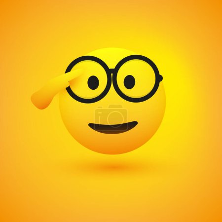 Illustration for Saluting Face with Glasses - Happy Emoji Icon Design - Yellow Face Saluting with Right Hand  - Sign of Respect - Illustration in Editable Vector Format - Royalty Free Image