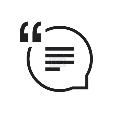 Téléchargez les illustrations : Simple Black Quote Icon, Modern Style Round Speech Bubble with Quotation Mark and Lines of Text - Vector Design Isolated on White Background - en licence libre de droit