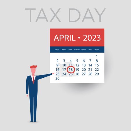 Illustration for Tax Day Reminder Concept - Calendar Design Template - USA Tax Deadline, Due Date for Federal Income Tax Returns:18th April, Year 2023 - Royalty Free Image