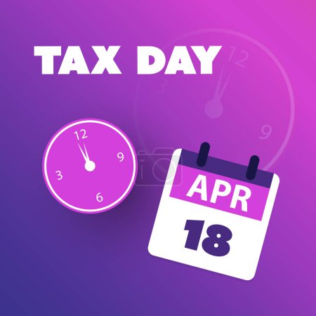 Ilustración de Concepto de Recordatorio del Día de Impuestos para el Diseño Web - Fecha límite para el IRS Declaraciones Federales de Impuestos sobre la Renta: 18 de Abril, Año 2023 - Plantilla Vectorial - Imagen libre de derechos