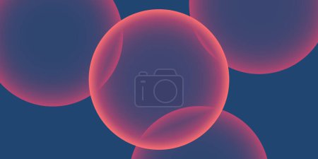 Téléchargez les illustrations : Fond bleu foncé, en-tête ou conception de bannière avec de grandes globes superposés rouges et orange, motif de bulles - Modèle multi-usages créatif à grande échelle pour le Web avec espace de copie en format vectoriel modifiable - en licence libre de droit