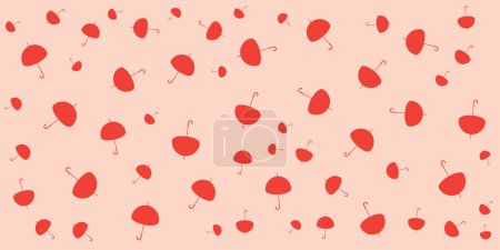 Illustration for Red Umbrellas Pattern on Wide Scale Pink Vector Background, Design Template - Royalty Free Image