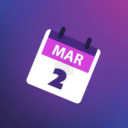 Illustration for Calendar Page Design for Day of 2nd March - Banner, Design Element for Web, Flyers, Posters, Useful for Designs Made for Any Scheduled Events, Meetings - Royalty Free Image