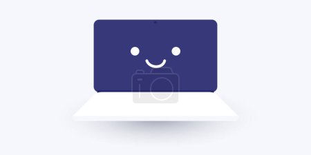 Illustration for Funny, Smiling Face on a Computer  Screen - Icon, Emoticon, Cheerful Happy Digital Device Emoji Symbol for Your Designs, Social Communication and Chatting - Vector Illustration - Royalty Free Image