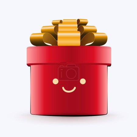 Ilustración de Linda caja de regalo roja con cara sonriente, concepto de regalo navideño sobre fondo blanco, ilustración vectorial - Imagen libre de derechos
