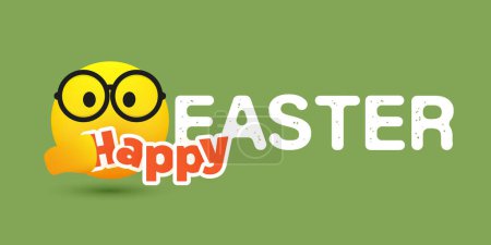 Ilustración de Happy Easter Card Template - Text, Label with Emoticon on a Green Background - Perfect for a Poster, Cover, Web Banner or Postcard - Vector Illustration - Imagen libre de derechos