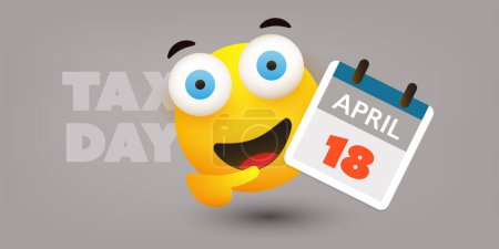Téléchargez les illustrations : Tax Day Reminder Concept Design, Vector Template with Smiling Emoji Showing a Calendar Page, Day of USA Tax Deadline, Due Date for IRS Federal Income Tax Returns: 18th April, Year 2023 - en licence libre de droit