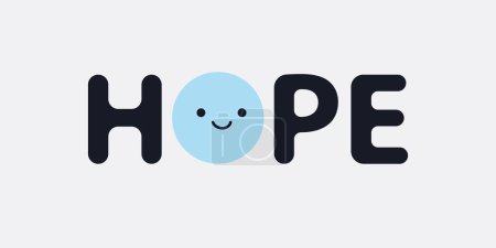 Illustration for Hope - Blue and Black Minimalist Heading, Typography, Type Script, Sticky Banner or Lettering with Smiling Face - Vector Design Concept - Royalty Free Image