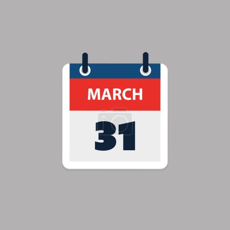 Ilustración de Página de calendario simple para el día 31 de marzo - Banner, Diseño gráfico aislado sobre fondo gris - Elemento de diseño para web, volantes, carteles, útil para diseños hechos para cualquier evento programado, reuniones - Imagen libre de derechos