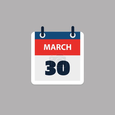 Ilustración de Página de calendario simple para el día 30 de marzo - Banner, Diseño gráfico aislado sobre fondo gris - Elemento de diseño para web, volantes, carteles, útil para diseños hechos para cualquier evento programado, reuniones - Imagen libre de derechos