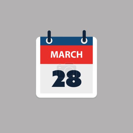 Ilustración de Página de calendario simple para el día 28 de marzo - Banner, Diseño gráfico aislado sobre fondo gris - Elemento de diseño para web, volantes, carteles, útil para diseños hechos para cualquier evento programado, reuniones - Imagen libre de derechos