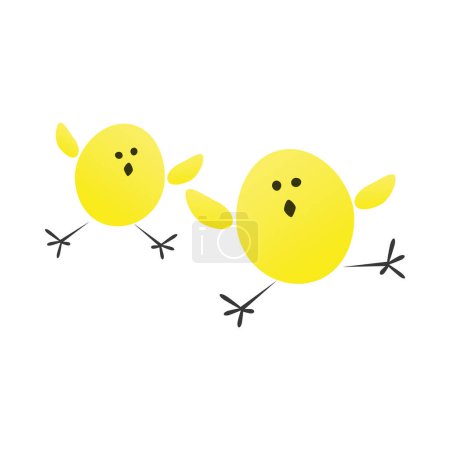 Téléchargez les illustrations : Deux drôles mignon saut jaune Poussins Design isolé sur fond blanc Illustration en format vectoriel modifiable - en licence libre de droit