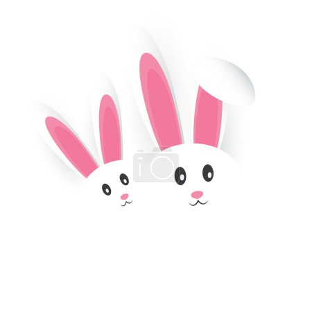 Illustration for Isolated Happy Easter Template, Card Design - A Couple of Funny Cute White Bunnies with Long Ears - Design with Copyspace Isolated on White Background, Vector Illustration - Royalty Free Image