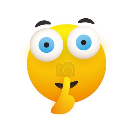 Illustration for Serious Looking Emoji Face Gestures, Finger on Lips, Showing Warning, Stay Quiet, Make Silence Sign - Yellow Emoticon, Face with Open Eyes Isolated on White Background - Vector Design Illustration - Royalty Free Image