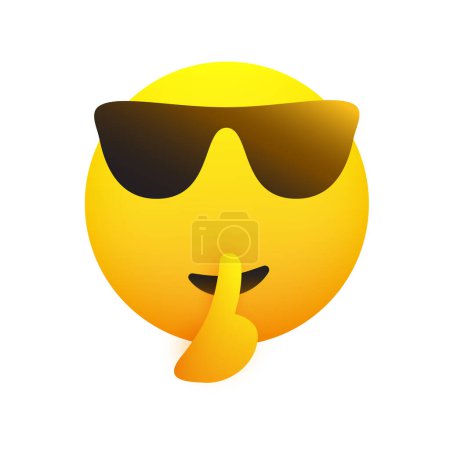Téléchargez les illustrations : Tais-toi ! - Shushing Emoji avec des lunettes de soleil Gesturing - Demander de se taire, Montrer faire signe de silence - Simple émoticône pour la messagerie instantanée isolé sur fond blanc - Illustration de conception vectorielle - en licence libre de droit