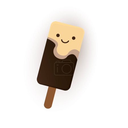 Téléchargez les illustrations : Caractère de crème glacée chocolat dessin animé brun - Illustration vectorielle sourire visage sur fond blanc - en licence libre de droit