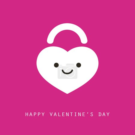 Téléchargez les illustrations : Style moderne violet Valentine's Day Card or Cover Design, mignon coeur rond en forme de serrure tampon avec sourire visage - Illustration multi-usages en format vectoriel modifiable - en licence libre de droit