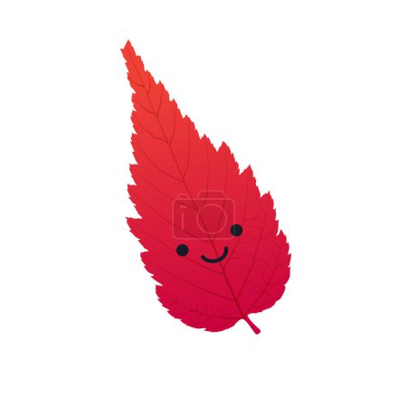 Illustration for Modern Style Icon Layout with Smiling Face on a a Single Red Fallen Autumn Tree Leaf - Design Template, Vector Illustration on White Background - Royalty Free Image