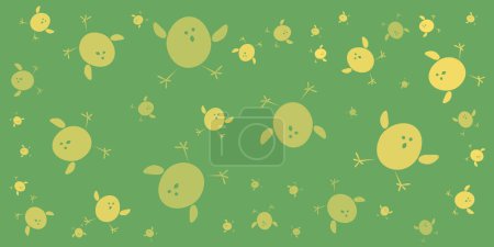 Téléchargez les illustrations : Happy Easter Background Template - Modèle de poussins jaunes placés au hasard - Design minimaliste à grande échelle parfait pour une carte de vœux, une affiche, une couverture, une bannière Web ou une illustration vectorielle de carte postale - en licence libre de droit