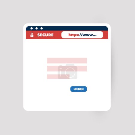 Illustration for Safe and Secure Web Browsing with HTTPS Protocol - Securely Connected Browser Showing Website with Login Form - Safe Computing, Internet Usage Design Concept, Illustration in Editable Vector Format - Royalty Free Image