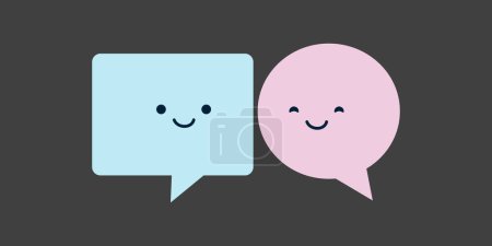 Illustration for Couple of Modern Style Minimalist Colored Speech Bubbles with Smiling Faces on Dark Background - Vector Illustration, Design for Web, Apps and Social Media - Royalty Free Image