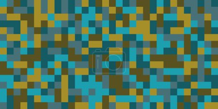 Téléchargez les illustrations : Motif de surface pixellisé coloré abstrait avec des carrés bleus, bruns et verts de couleur aléatoire - Texture géométrique de mosaïque à grande échelle - Art génératif, Conception de fond vectoriel - en licence libre de droit