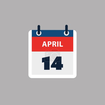 Téléchargez les illustrations : Page de calendrier simple pour le jour du 14 avril - Bannière, Graphisme isolé sur fond gris - Élément de conception pour le Web, Dépliants, Affiches, Utile pour les dessins faits pour tous les événements programmés, Réunions - en licence libre de droit