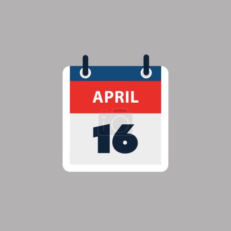 Ilustración de Página de calendario simple para el día 16 de abril - Banner, Diseño gráfico aislado sobre fondo gris - Elemento de diseño para web, volantes, carteles, útil para diseños hechos para cualquier evento programado, reuniones - Imagen libre de derechos