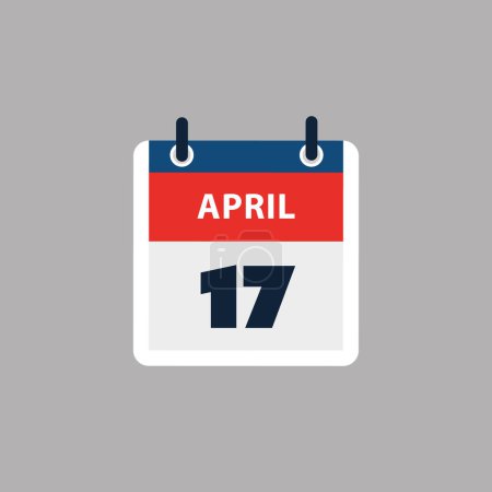 Téléchargez les illustrations : Page de calendrier simple pour le jour du 17 avril - Bannière, Graphisme isolé sur fond gris - Élément de conception pour le Web, Dépliants, Affiches, Utile pour les dessins faits pour tous les événements programmés, Réunions - en licence libre de droit
