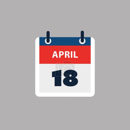 Téléchargez les illustrations : Page de calendrier simple pour le Jour du 18 avril - Bannière, Graphisme isolé sur fond gris - Élément de conception pour le Web, Dépliants, Affiches, Utile pour les dessins faits pour tous les événements programmés, Réunions - en licence libre de droit
