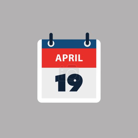 Illustration for Simple Calendar Page for Day of 19th April - Banner, Graphic Design Isolated on Grey Background - Design Element for Web, Flyers, Posters, Useful for Designs Made for Any Scheduled Events, Meetings - Royalty Free Image